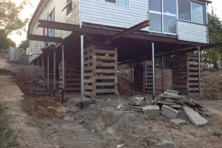 Central Texas house supported during structural leveling work